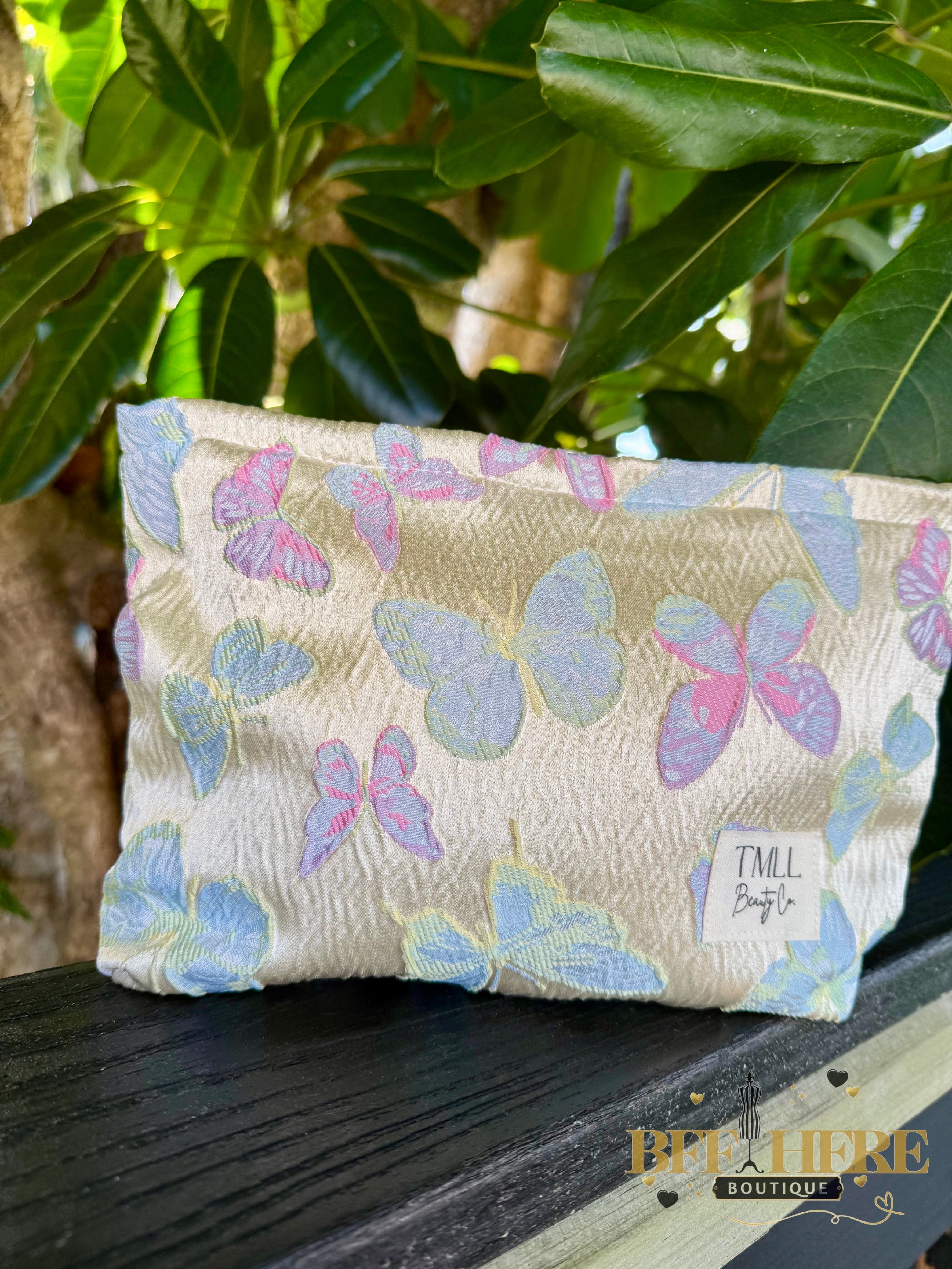 Brocade Makeup Bag - Pastel Butterflies by TMLL Beauty - BFF Here