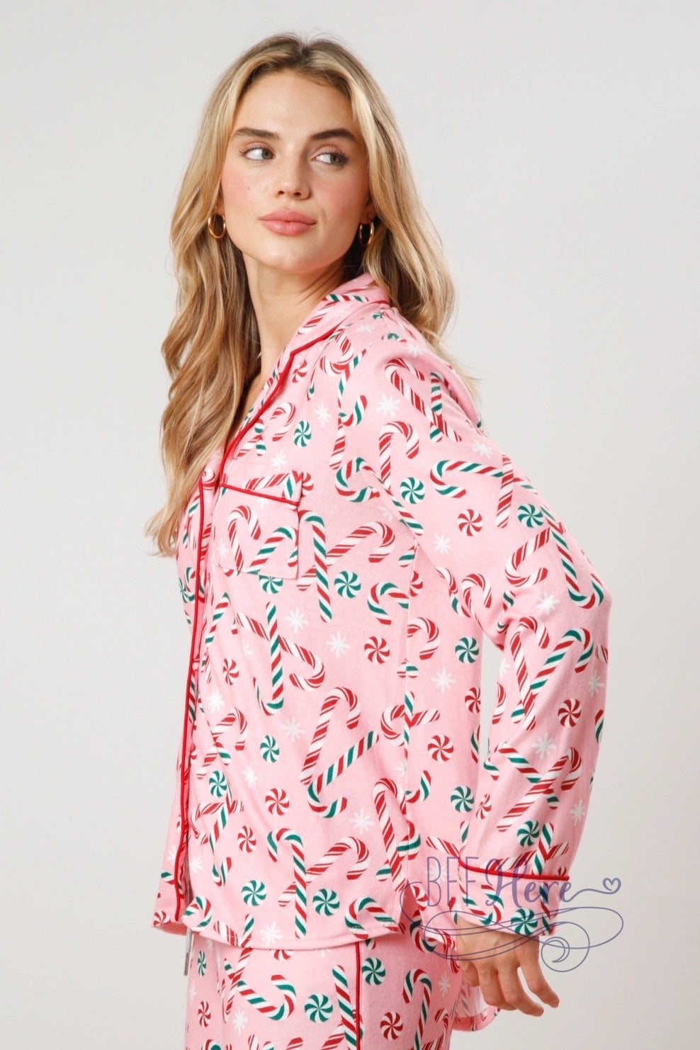 Candy Cane Print PJ Shirt: Sweet Dreams of the Holidays - BFF Here