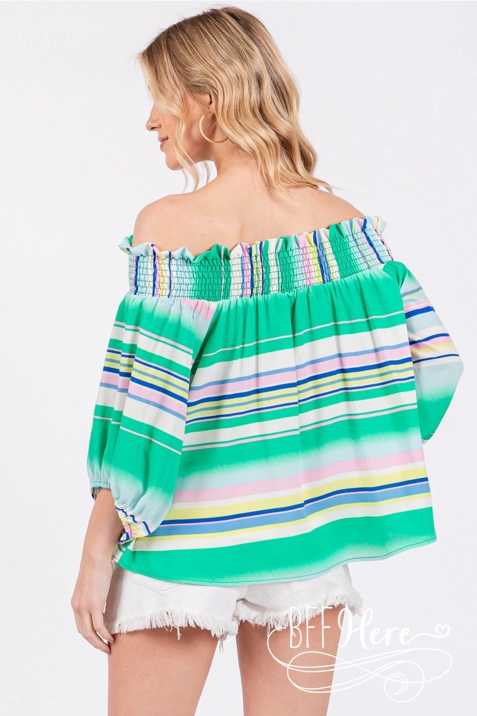 Sunset Stripes: Off-Shoulder Boho Blouse / Choice of Color - BFF Here