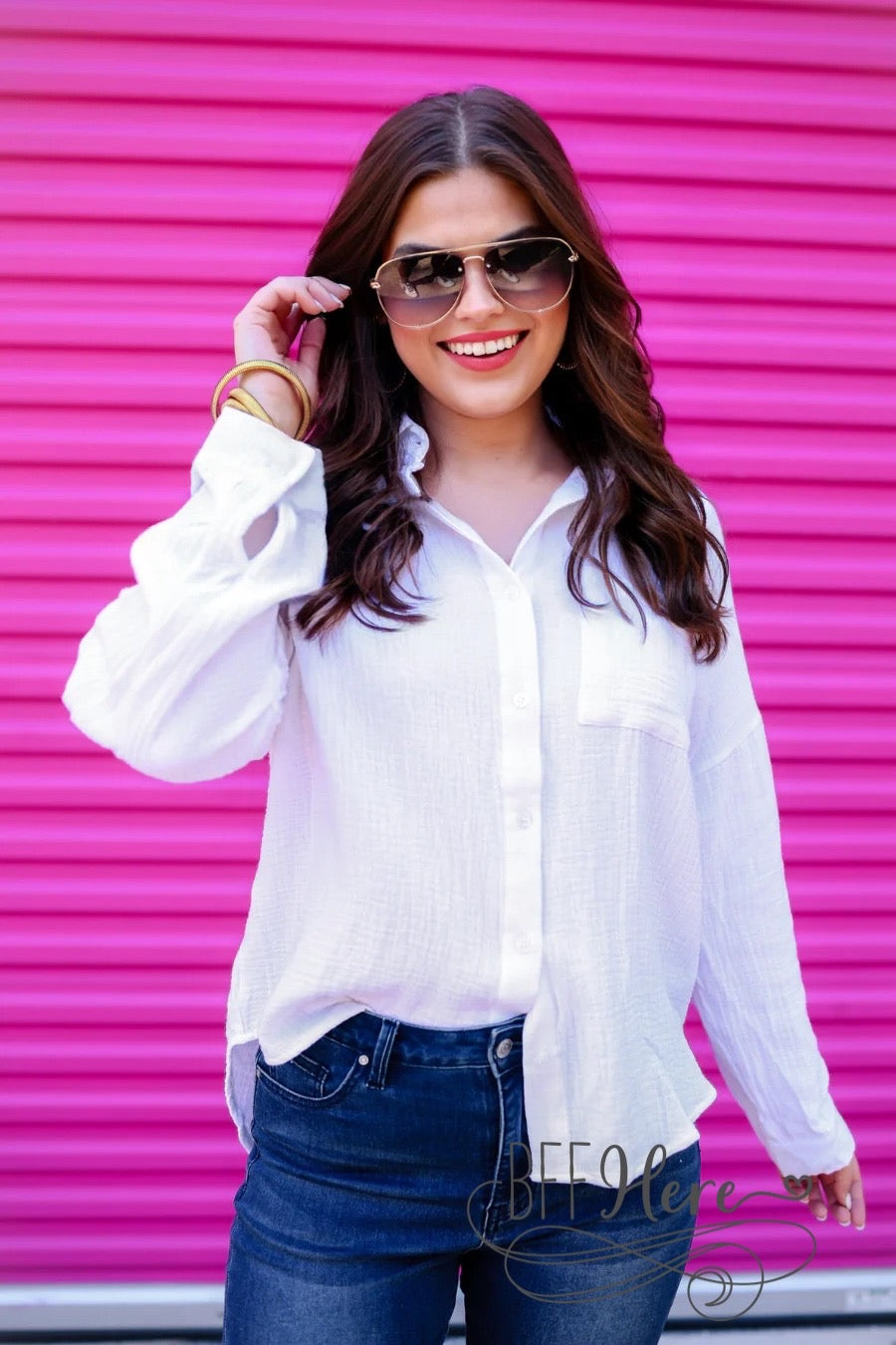 Bay Breeze Button Up Gauze Top / White - BFF Here