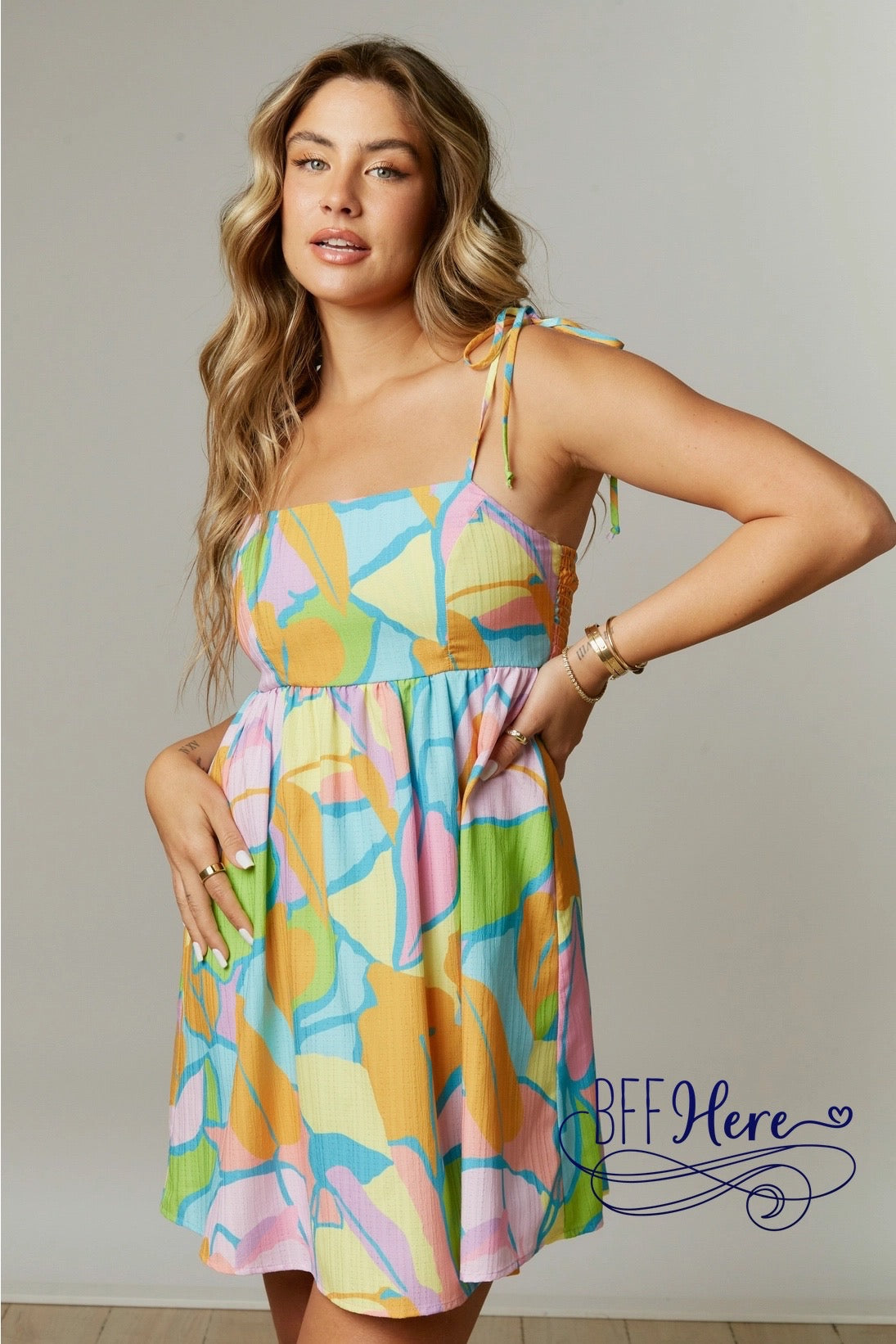 Modern Whimsy: Abstract Print Babydoll Mini Dress - BFF Here
