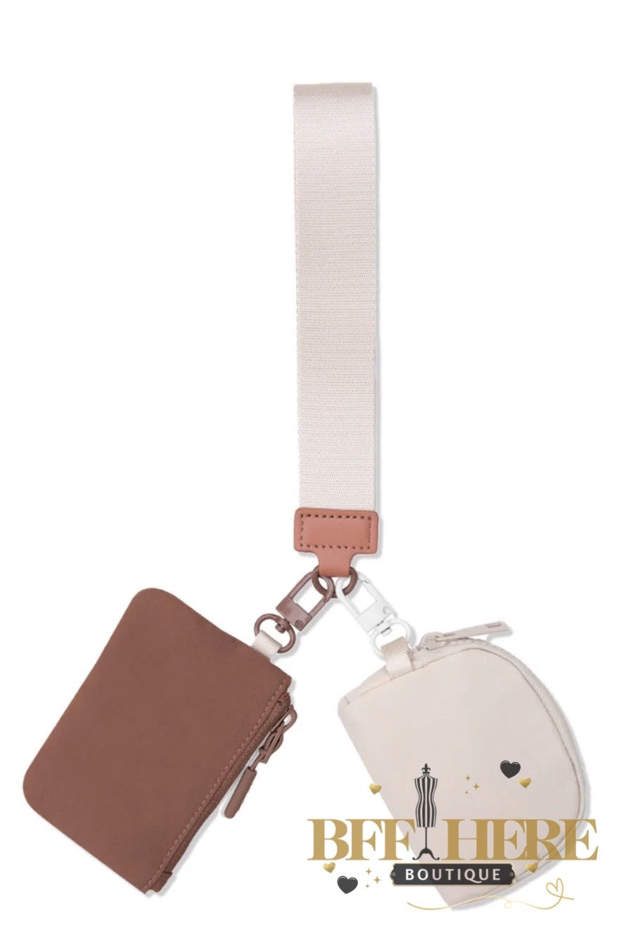 Double Pouch Wristlet, Brown / Ivory by Jess Lea - BFF Here