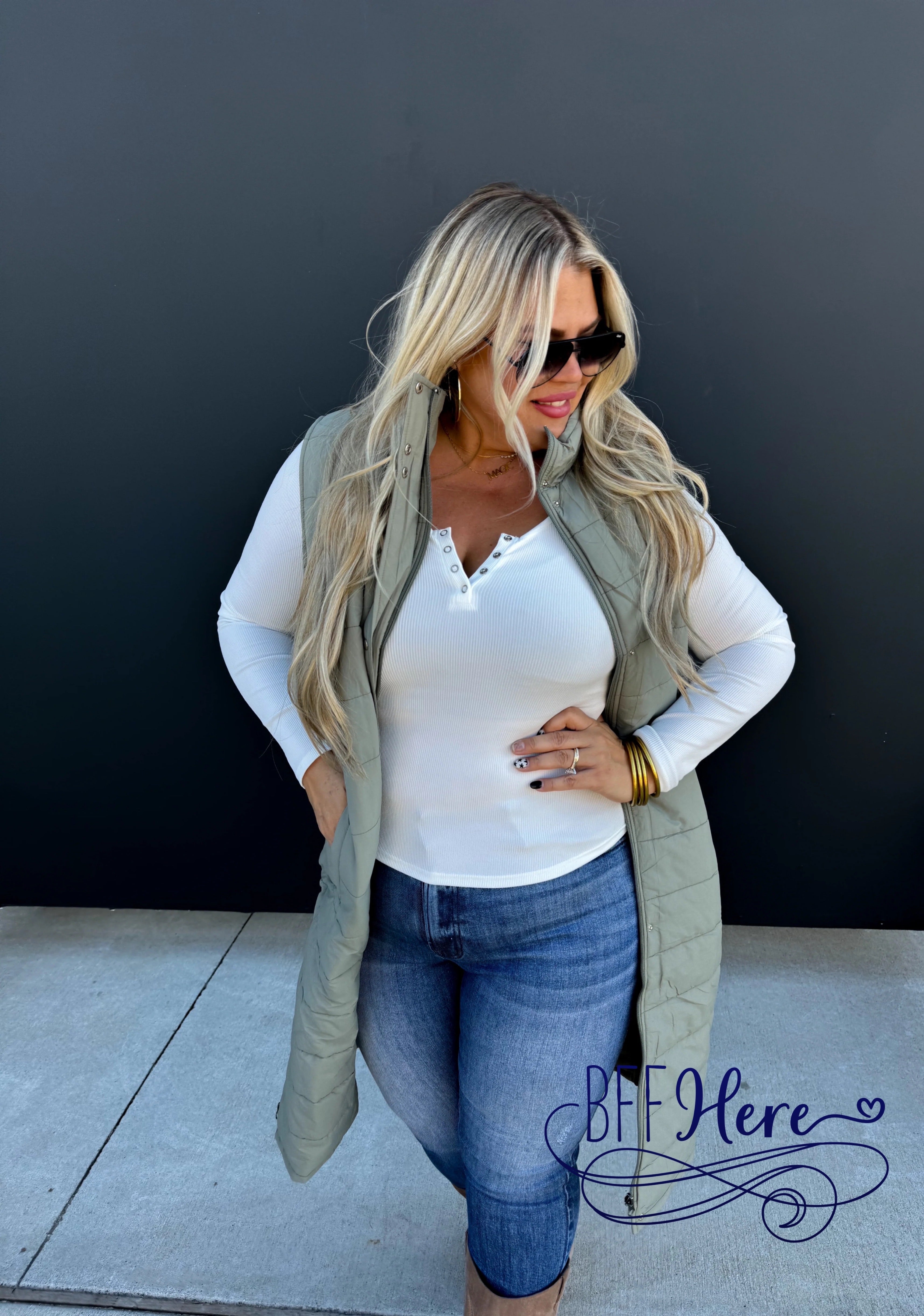 PREORDER: Kendall Long Puffer Vest / Olive (Ships Beginning of January) - BFF Here