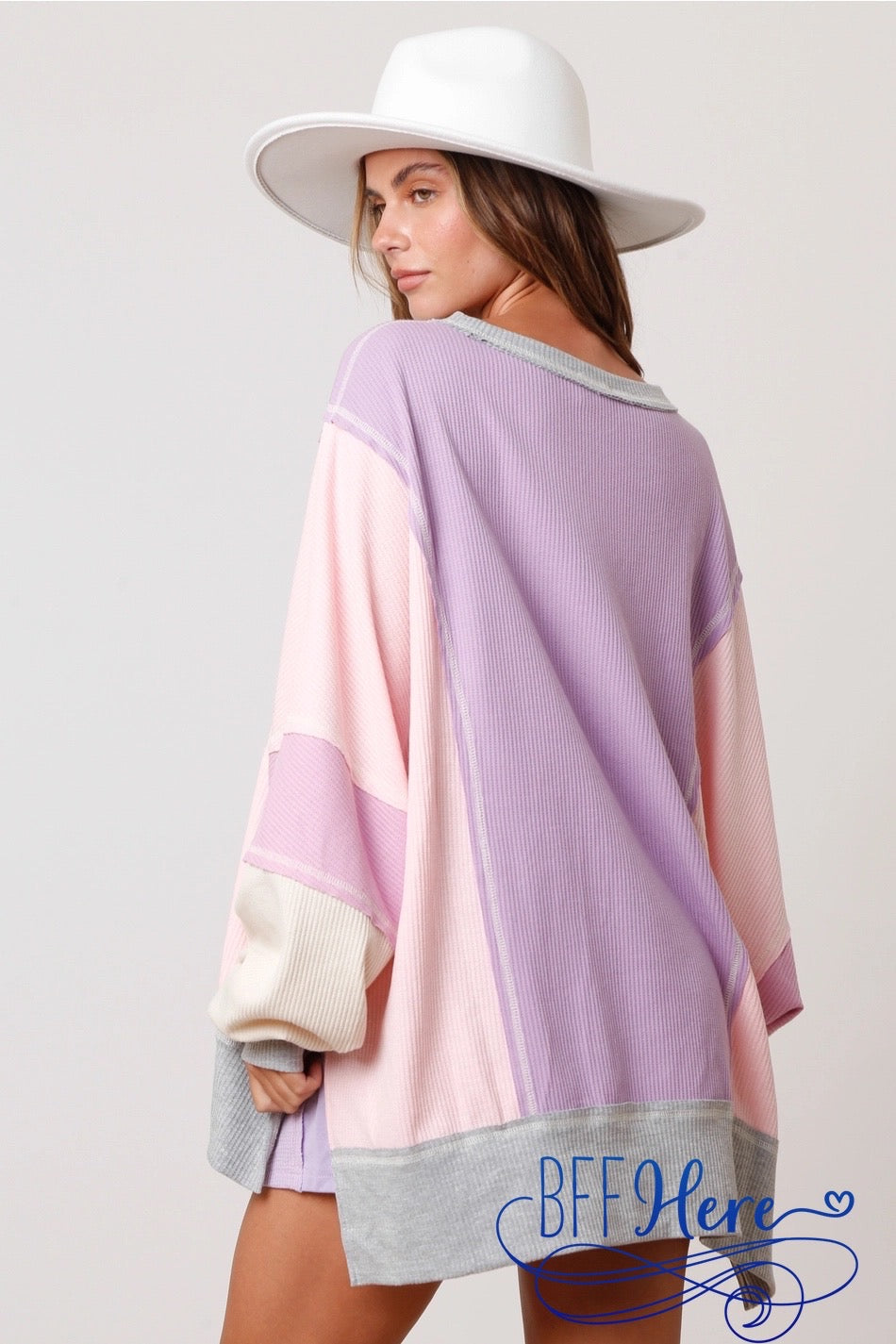 PREORDER: Snuggle Spectrum: Color Block Thermal Oversized Knit Top (Ships Middle of January $ - BFF Here