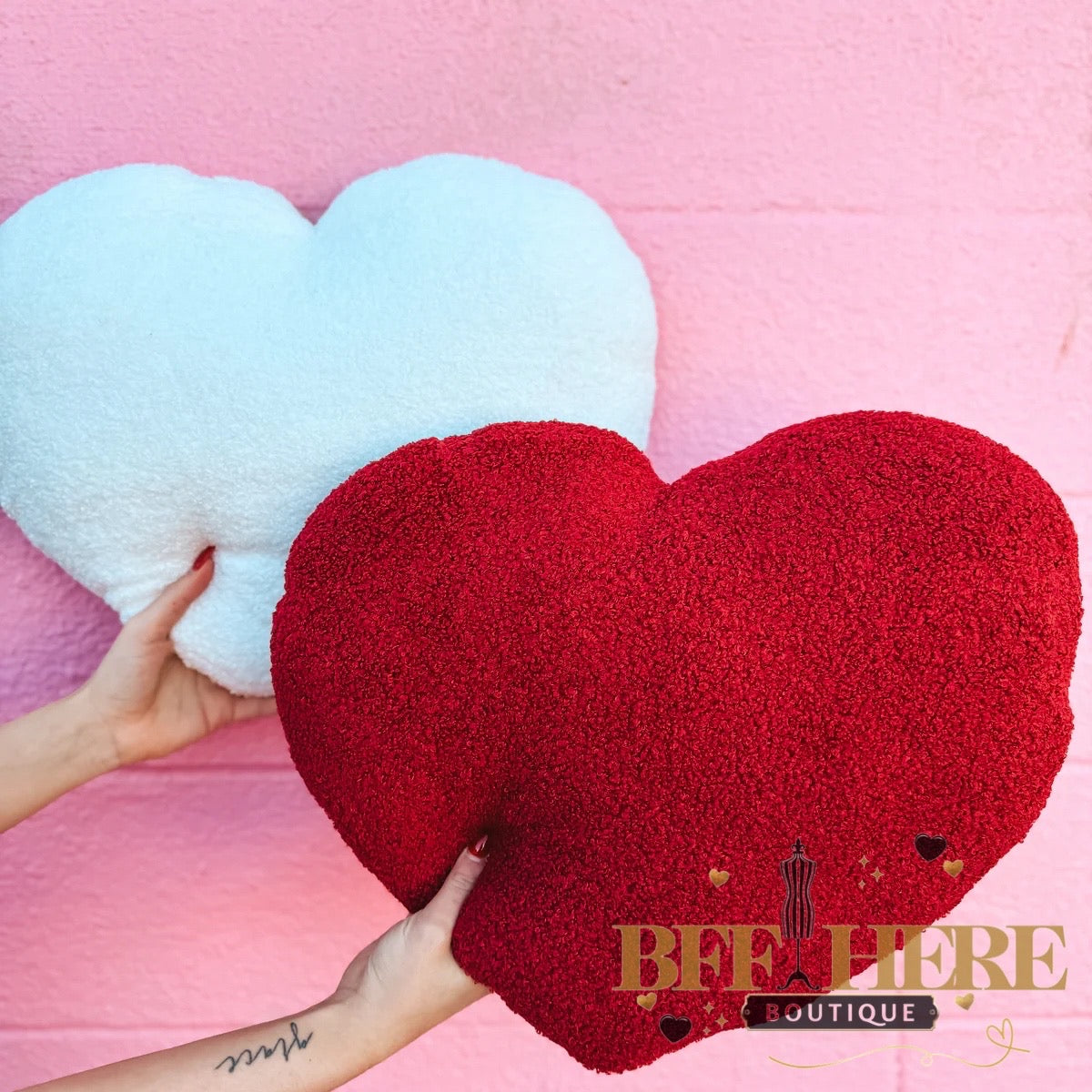 Heart Sherpa Pillows - BFF Here