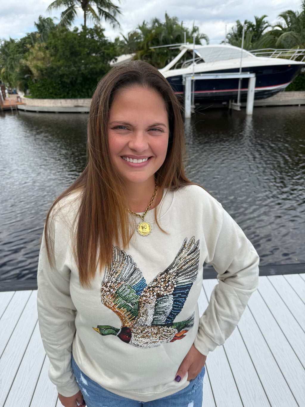Faux Sequin Duck Sweatshirt - BFF Here