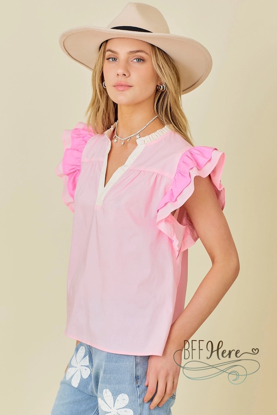 Chic in Pink Ruffle Blouse - BFF Here