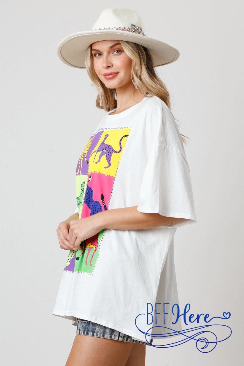Wild & Stylish: Color Block Cheetah Tee Choice of Color - BFF Here