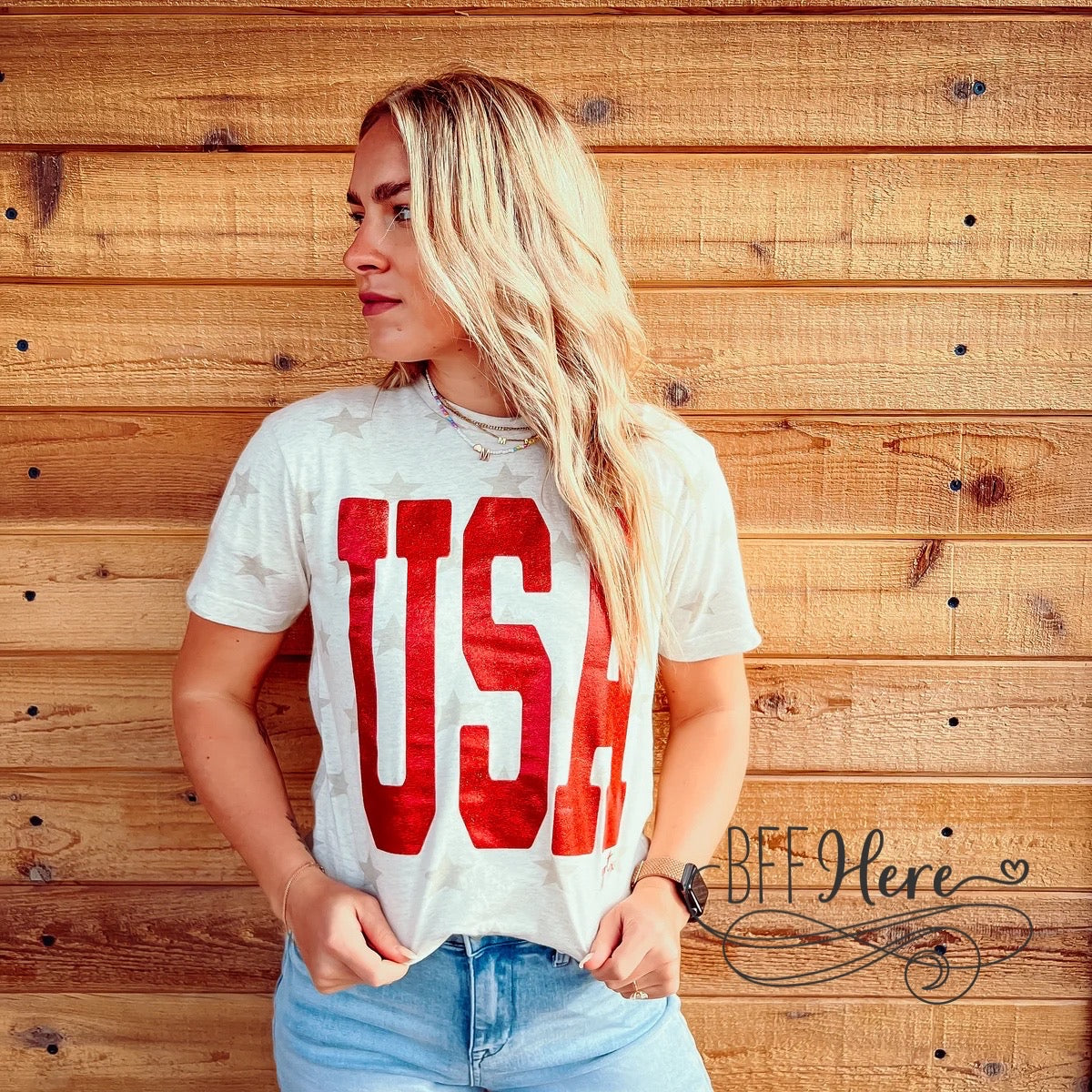 Shine Bright: Glitter USA Tee - BFF Here