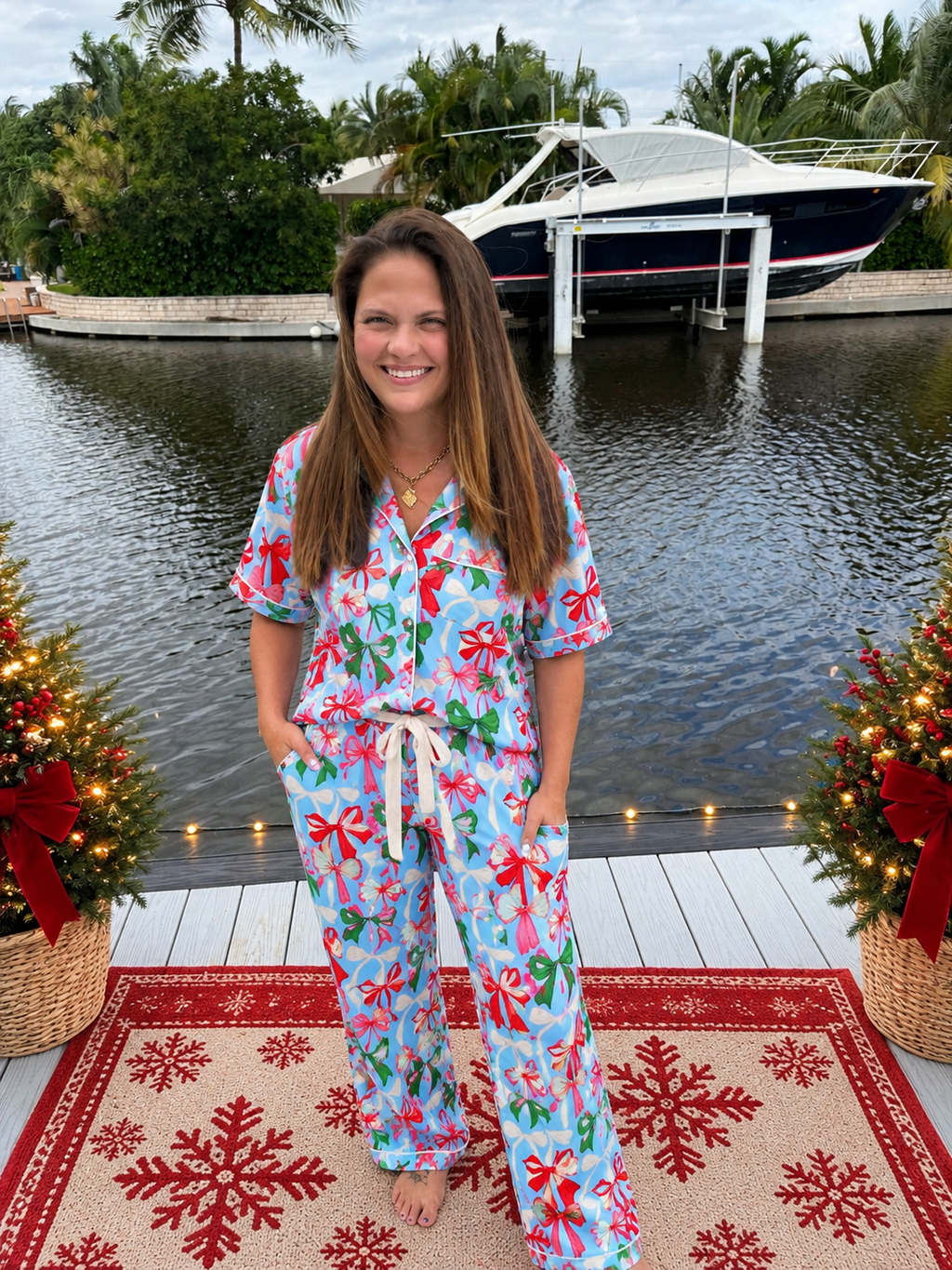 Jingle Bows Ruffle Pajama Set by Jess Lea