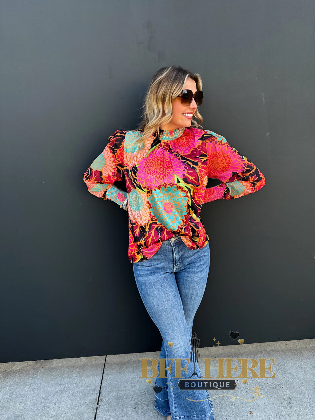 Bright Blooms Mock Neck Top - BFF Here