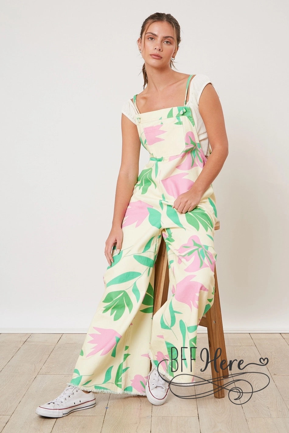 PREORDER: Island Breeze: Tropical Print Denim Jumpsuit (Ships End of April) - BFF Here