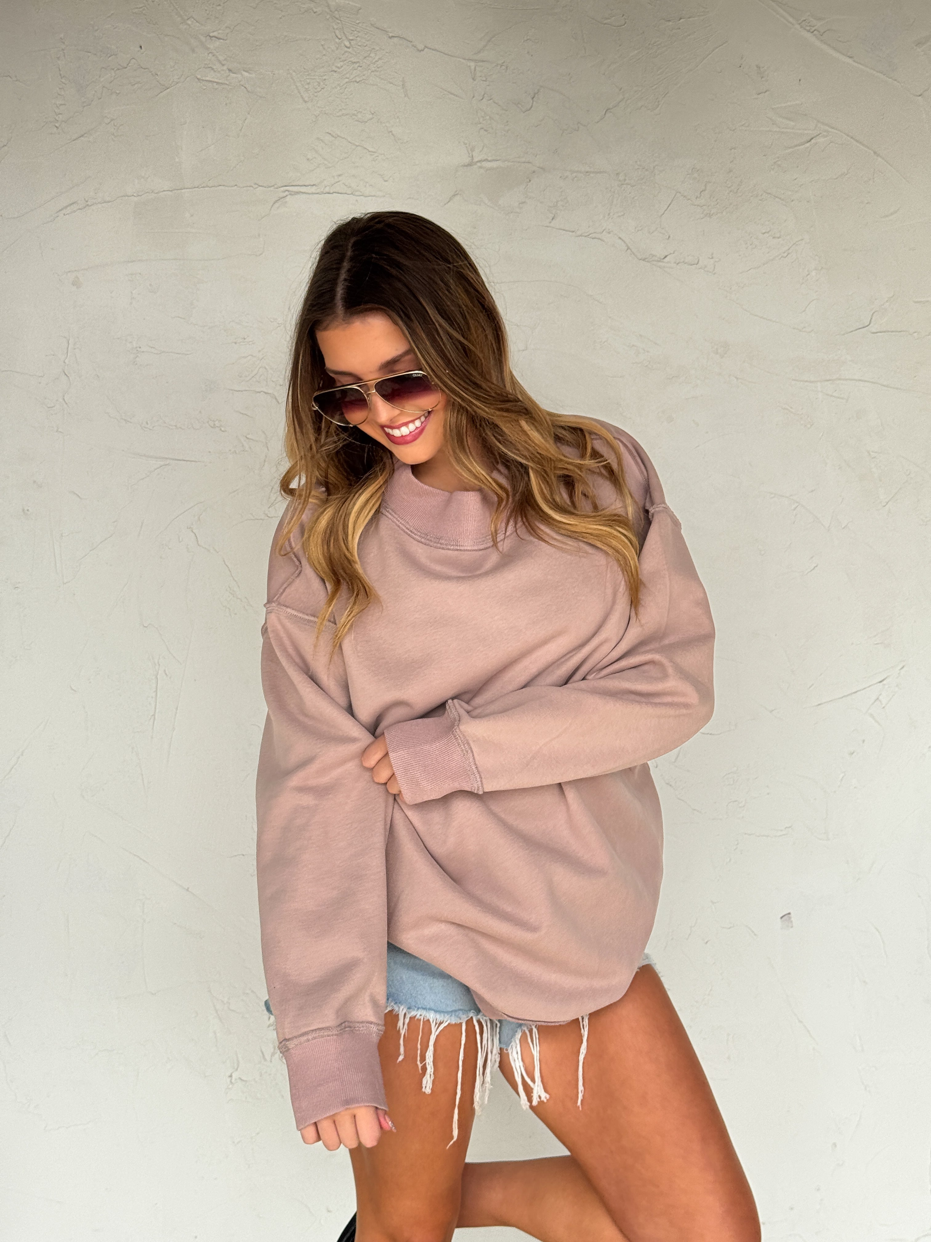 PREORDER- SPRING MOCK NECK POCKET PULLOVER - BFF Here