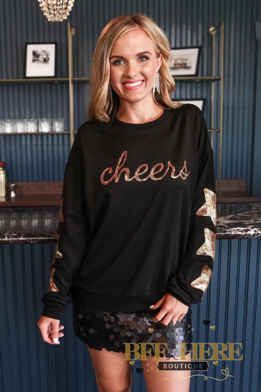 Cheers Sequin Stars Sweatshirt by Jess Lea - BFF Here