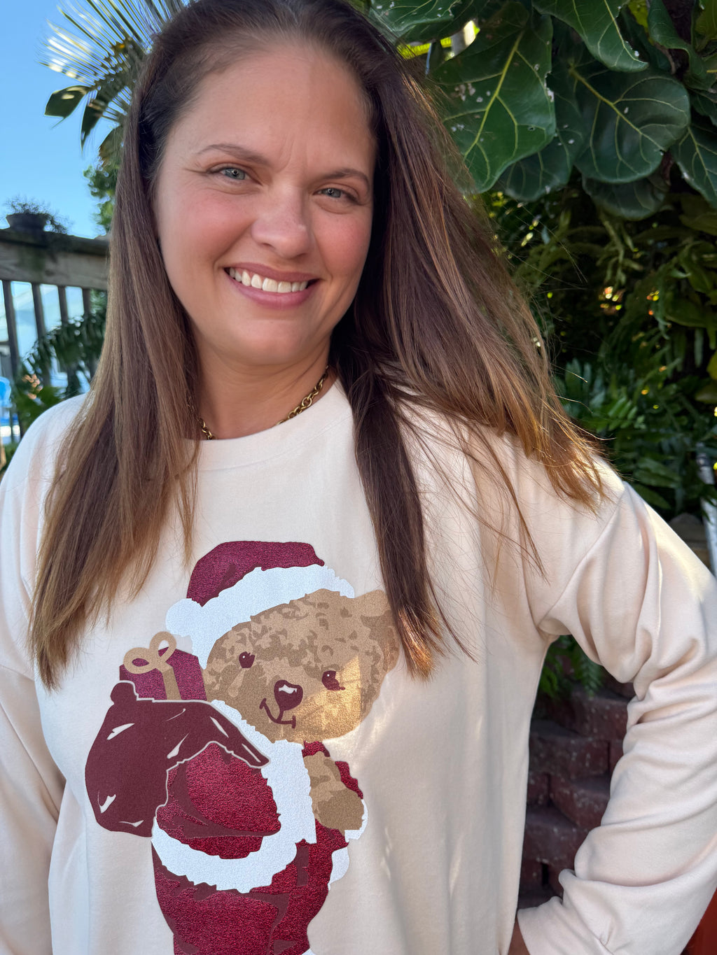 Teddy Bear Santa Micro Fleece Crewneck by Grace and Emma - BFF Here