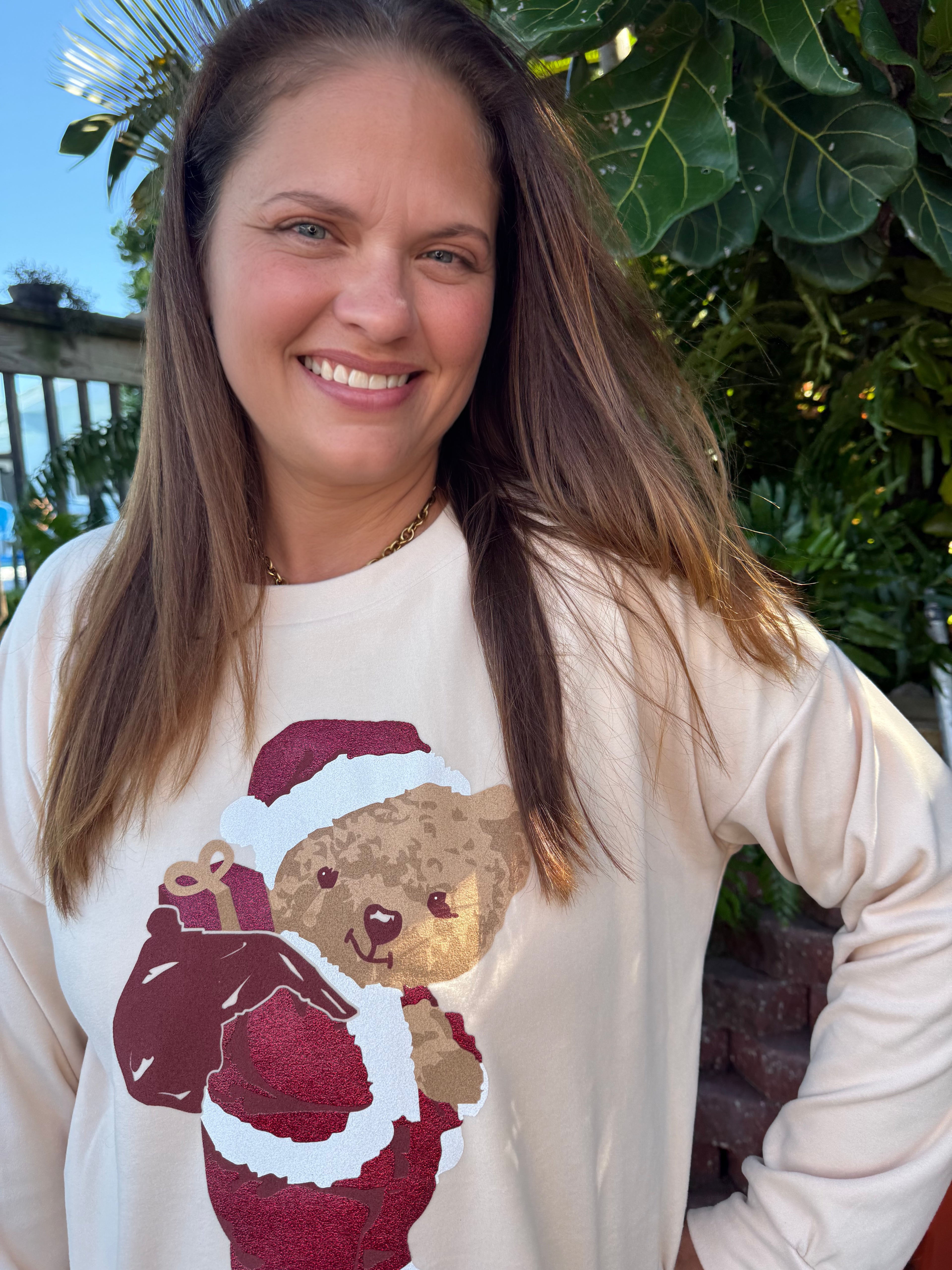 Teddy Bear Santa Micro Fleece Crewneck by Grace and Emma - BFF Here