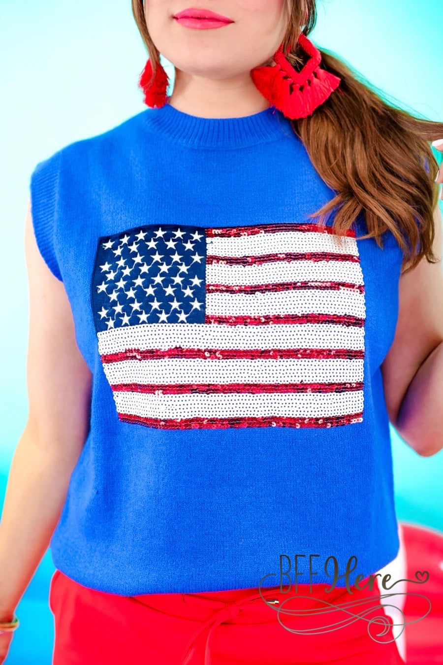 PREORDER-American Flag Sequin Sweater Vest by Jess Lea (Ships Beginning of June) - BFF Here