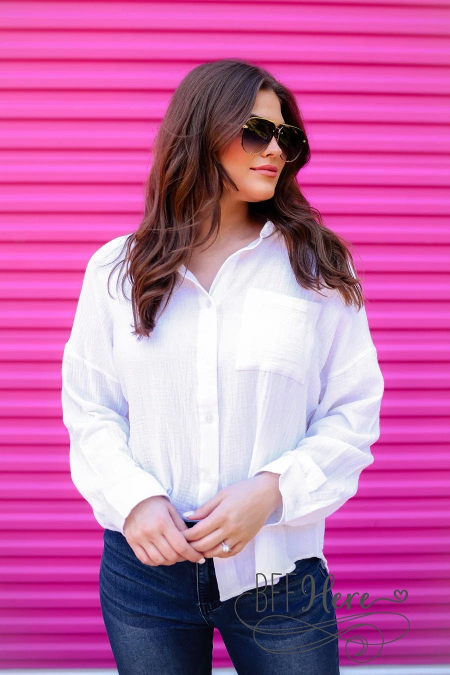 Bay Breeze Button Up Gauze Top / White - BFF Here