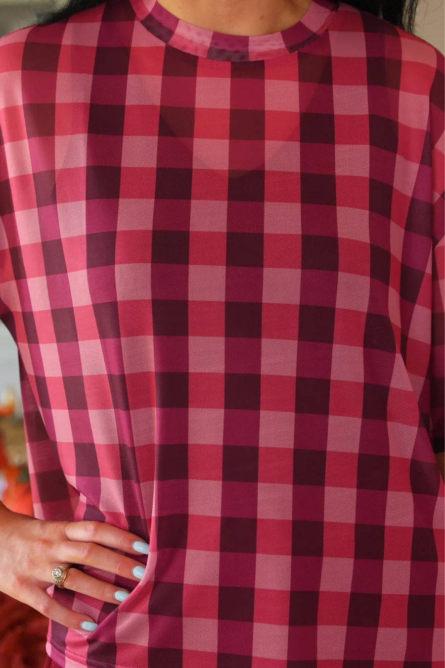 PREORDER: Emma Mesh Top / Cranberry Gingham by Jess Lea (ETA: September)