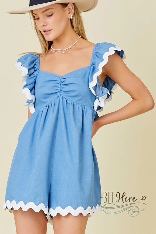 PREORDER: Blue Skies Ruffle Sleeve Romper (Ships Middle of July) - BFF Here