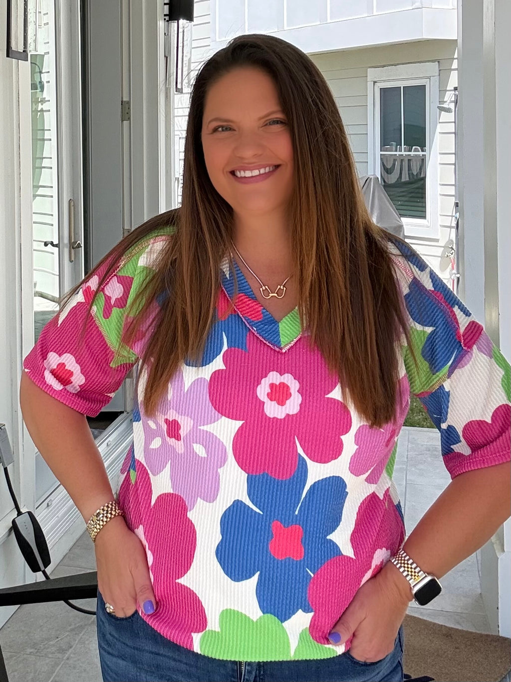 Cream and Fuchsia Flower Top by HeimishUSA (ARRAY) — Ships 2-3 weeks - BFF Here