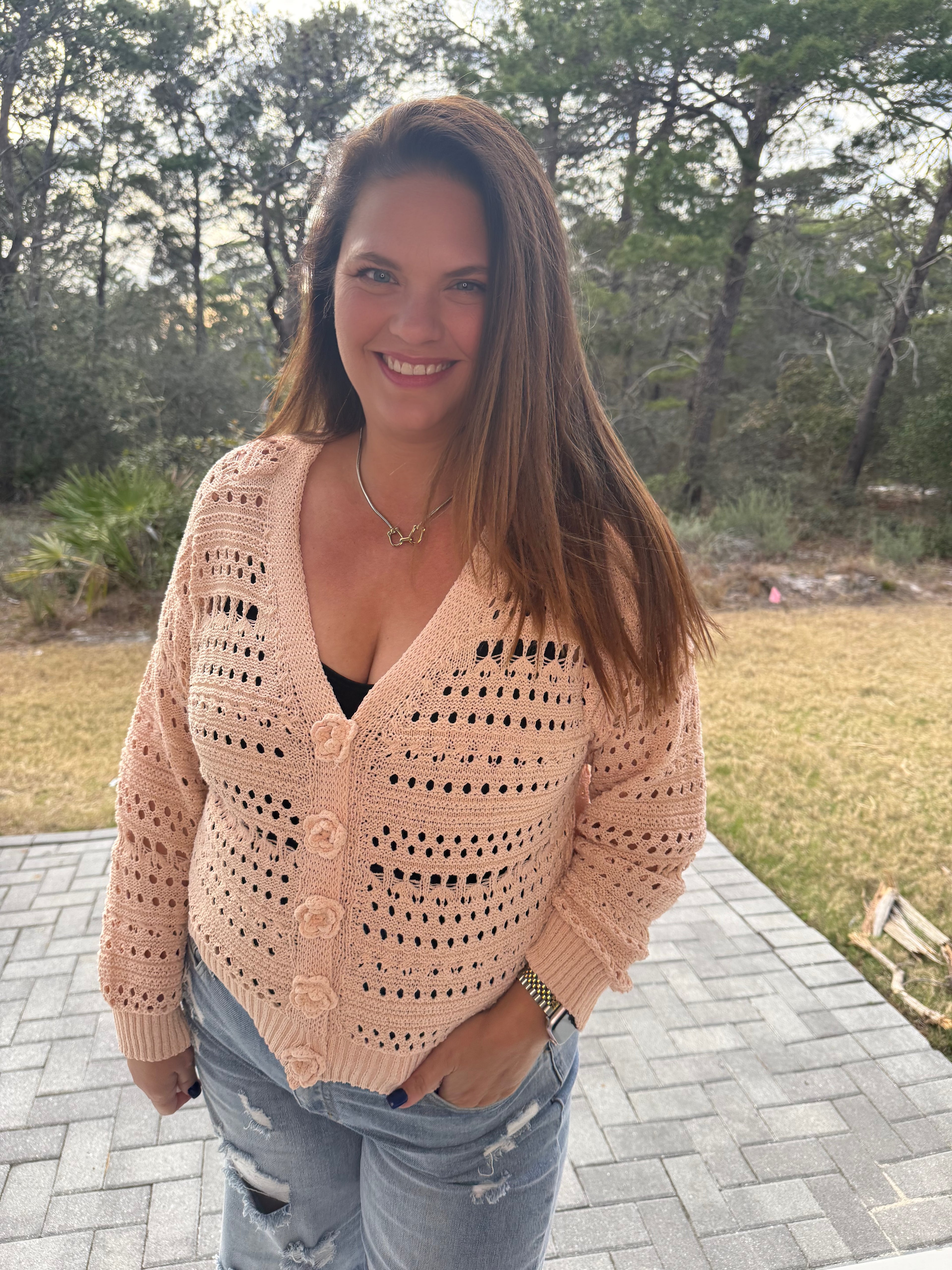 Preorder: 3D Floral Buttons Long Sleeve Thin Sweater Knit Cardigan by POL (ETA: May) - BFF Here