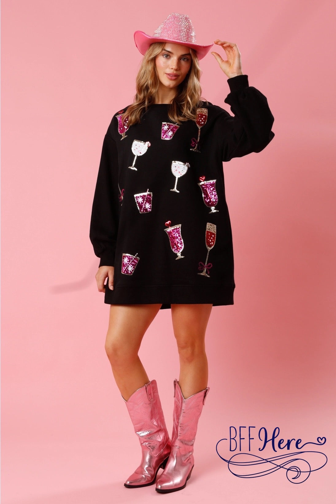PREORDER: Sparkling Sips: Sequin Drinks Pullover Dress ( Middle of January) - BFF Here