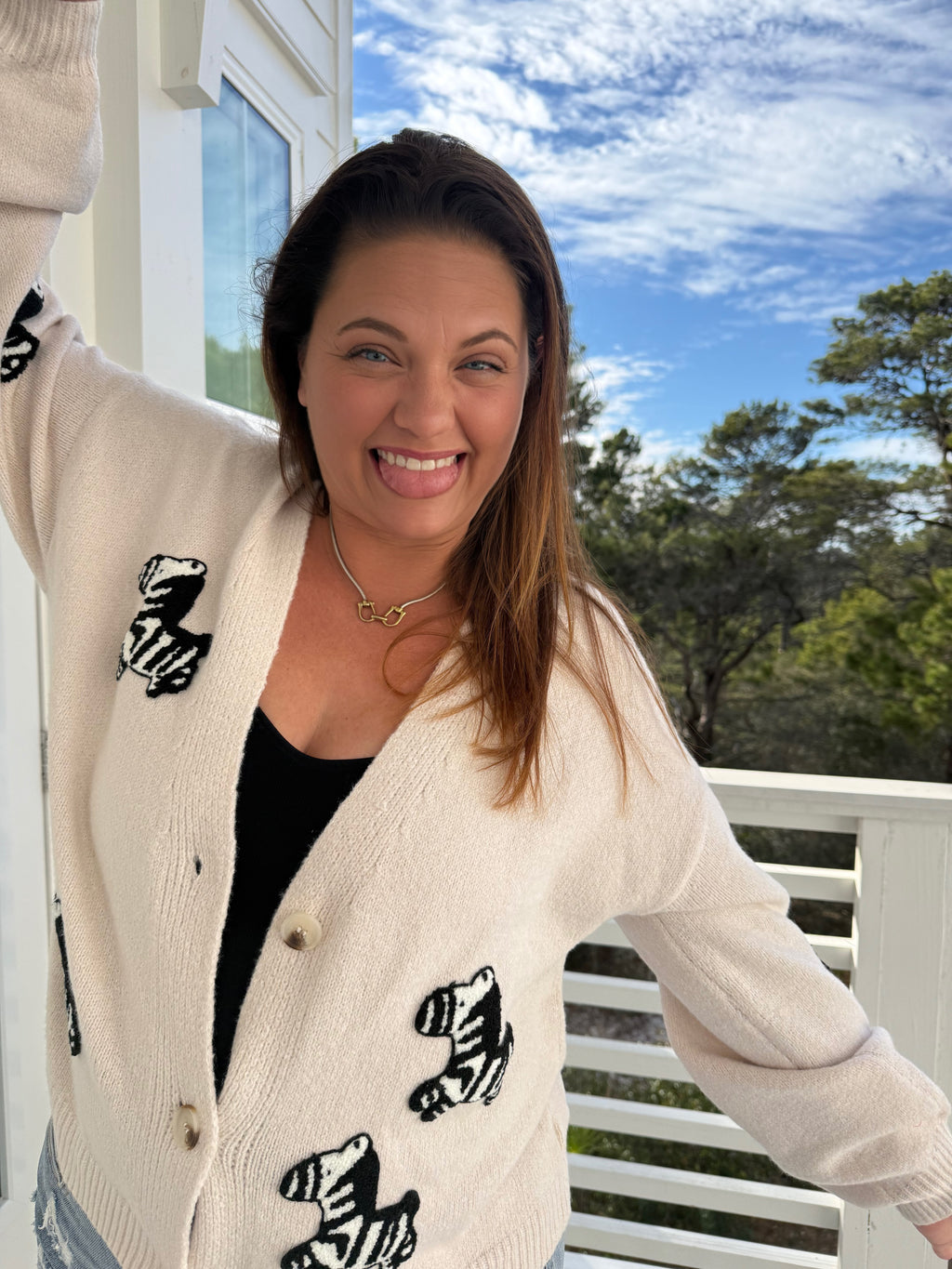 Button Front Cardigan with Zebra Patch by Sew In Love (Ships 2-3 weeks) - BFF Here