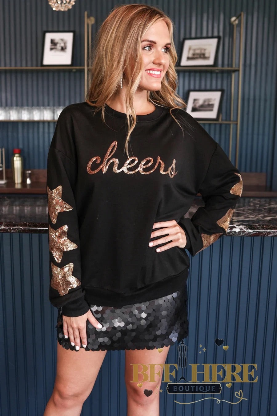 Cheers Sequin Stars Sweatshirt by Jess Lea - BFF Here