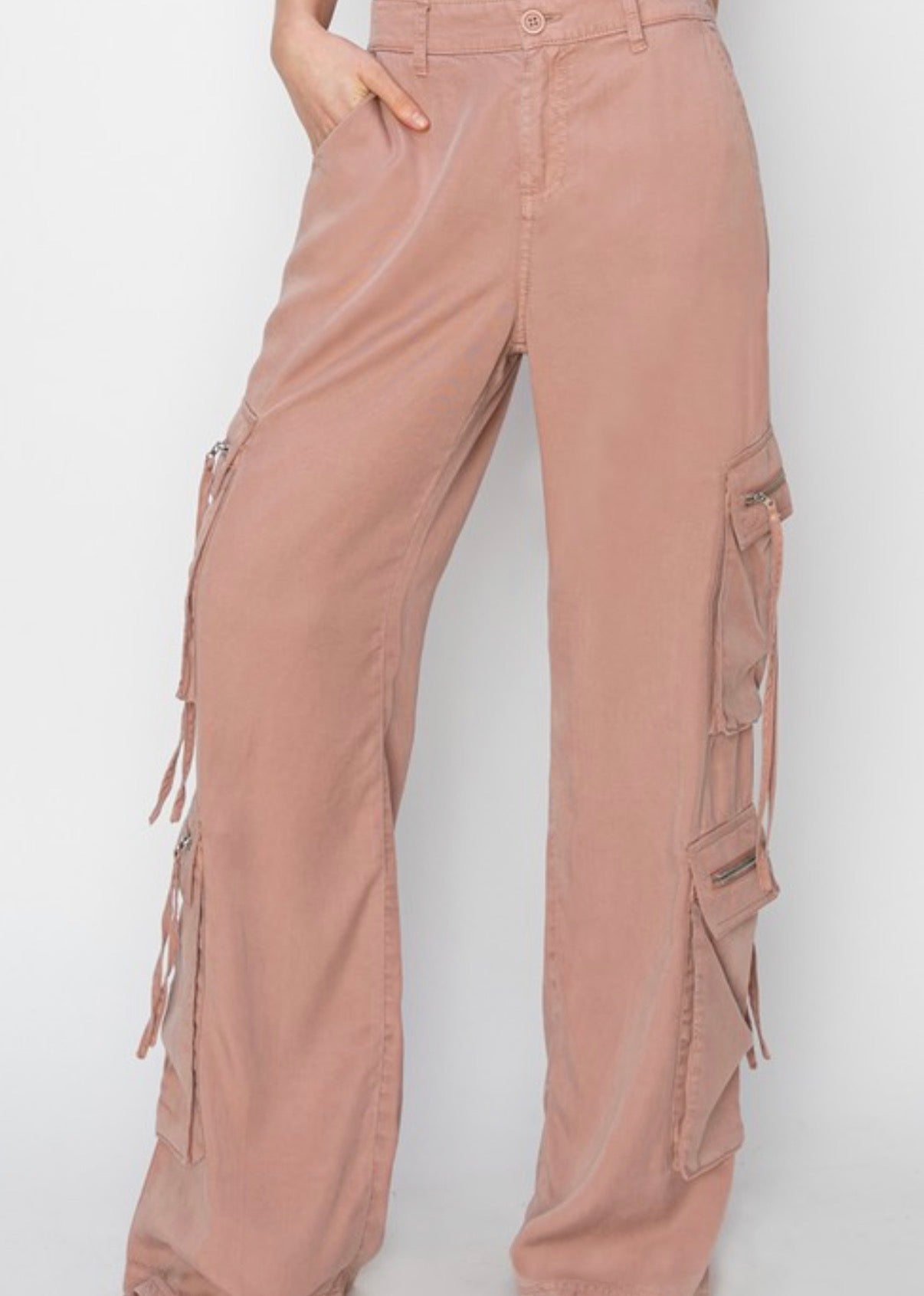 High Rise Tencel Multi Cargo Pants by Risen Jeans (Ships 2-3 weeks) - BFF Here
