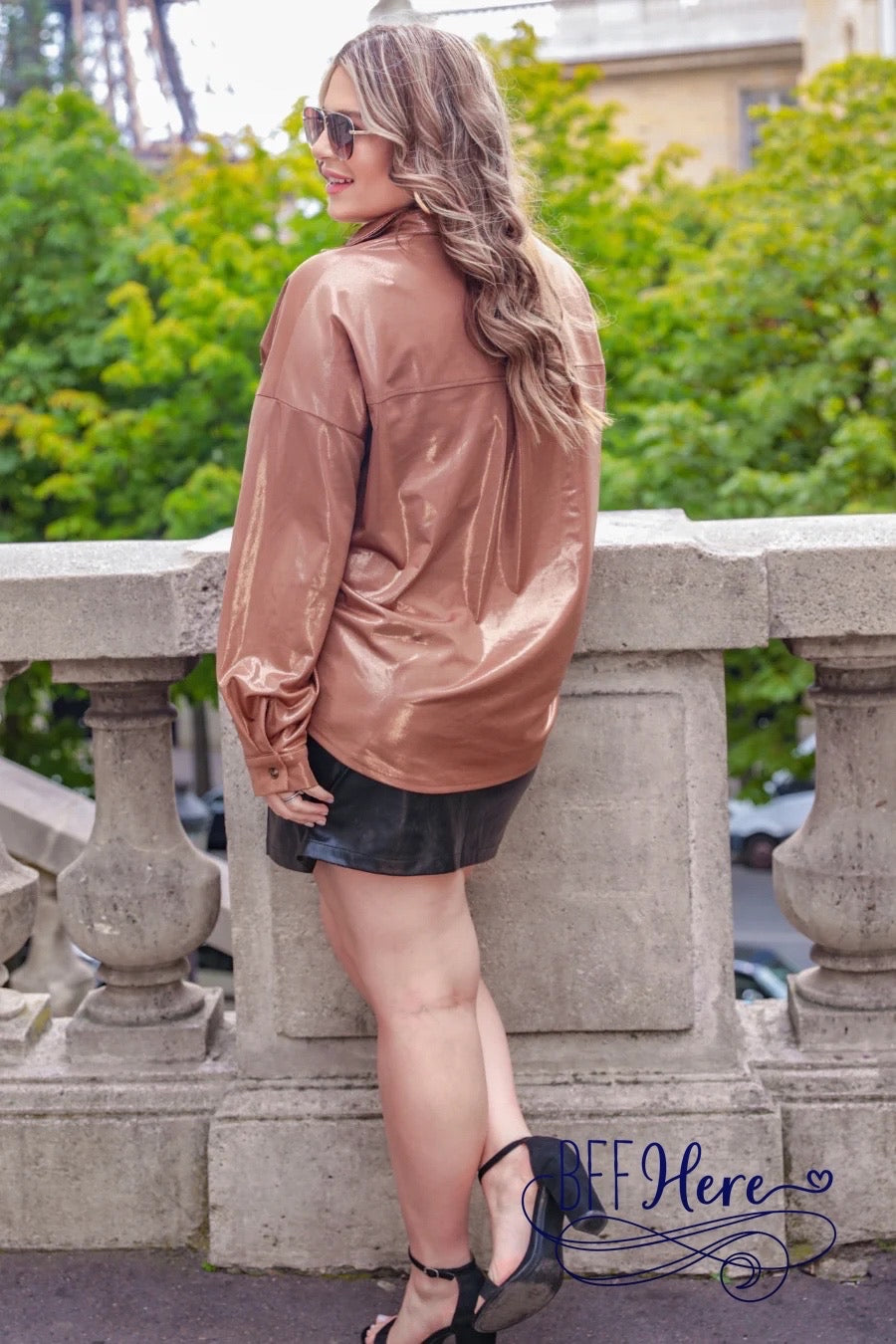 Jean Button Up Metallic Top - BFF Here