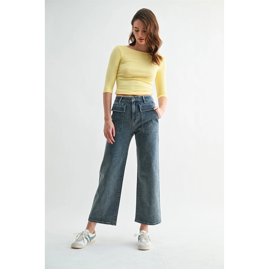 High Rise Patch Pocket Wide Leg Ankle / Tint Elephant by Mica Denim (ARRAY) — Ships 2-3 weeks - BFF Here