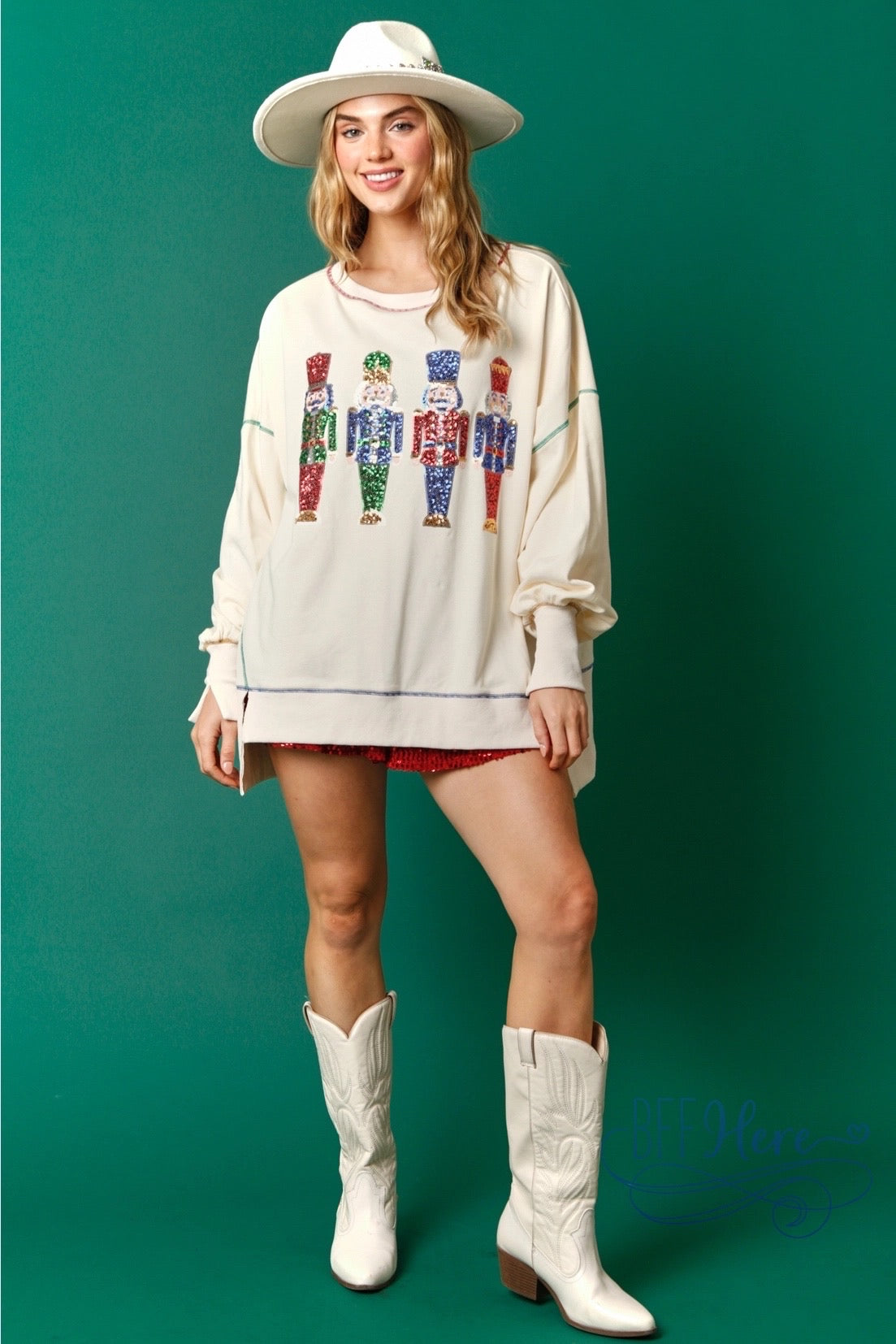 Sparkle in the Spotlight: Nutcracker Sequin Sweatshirt for Holiday Cheer / Choice of Color - BFF Here