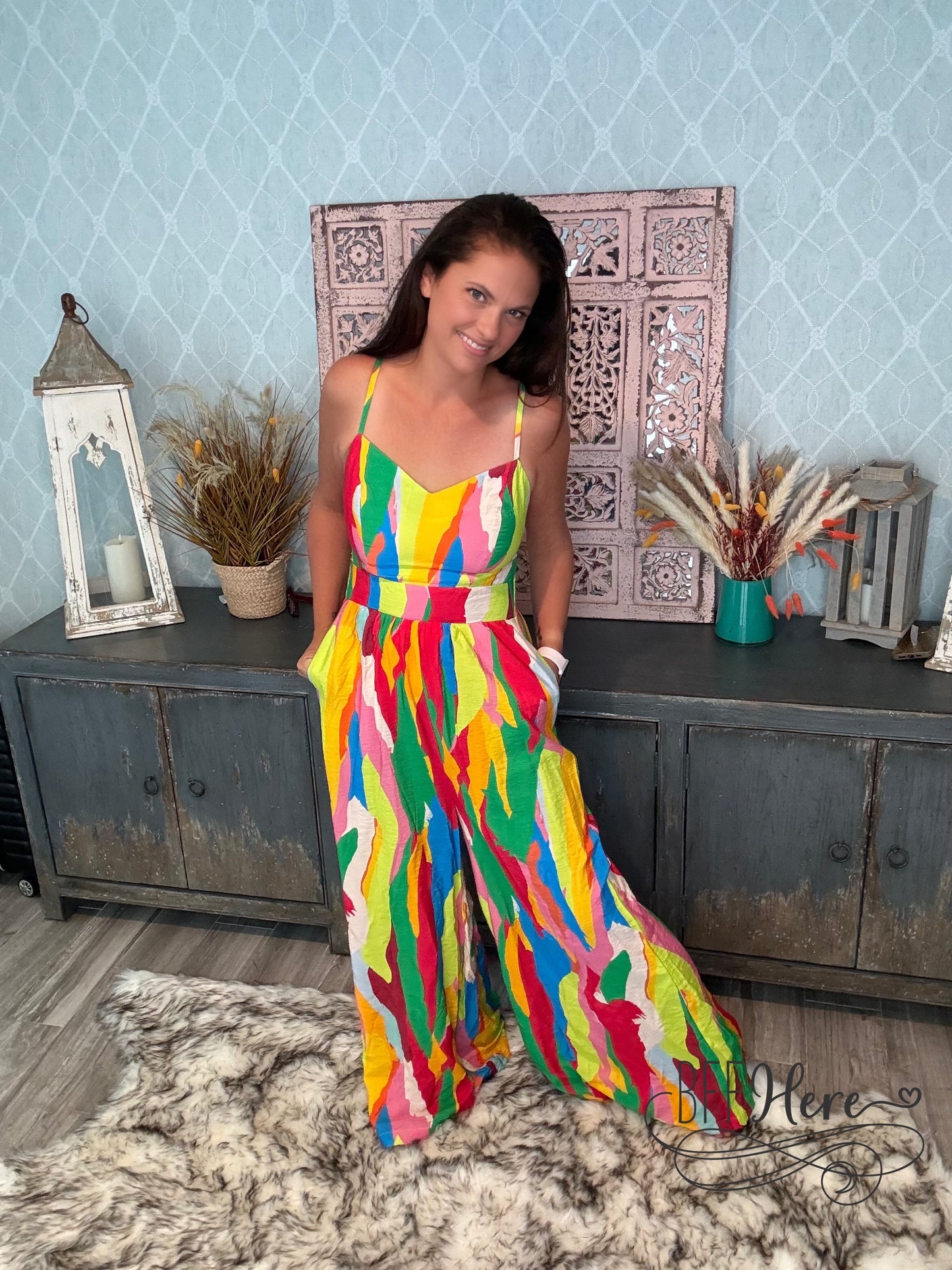 Rainbow Splash Spaghetti Strap Jumpsuit - BFF Here