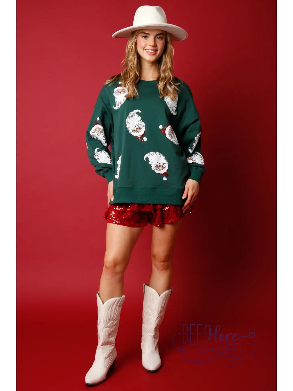 Santa's Sparkle: Sequin Sweatshirt for Holiday Glamour - BFF Here