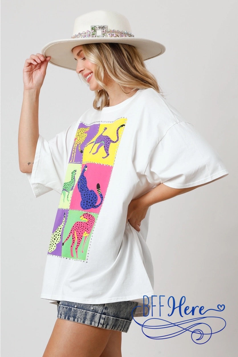 Wild & Stylish: Color Block Cheetah Tee Choice of Color - BFF Here