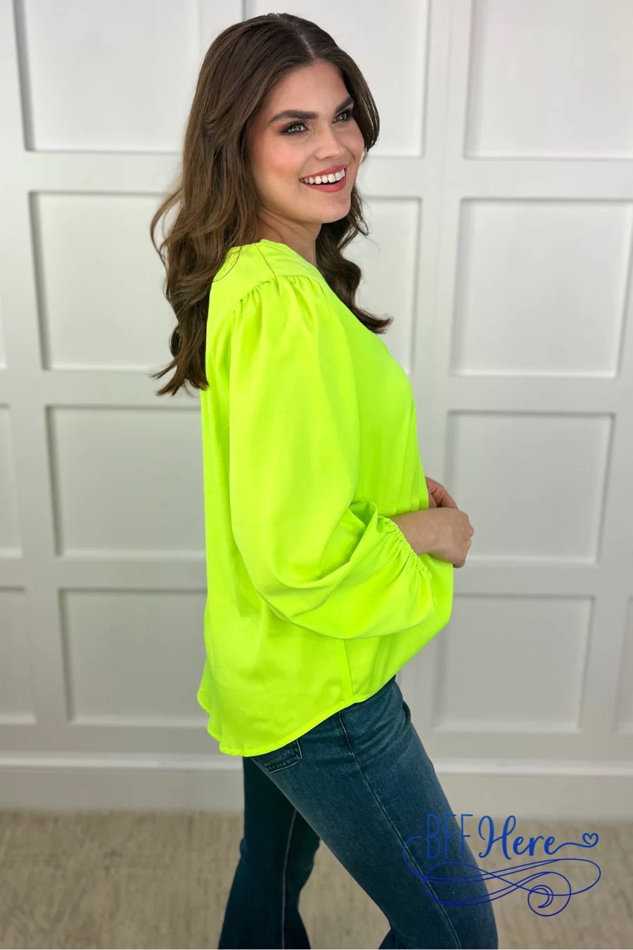 PREORDER-Jamie Balloon Sleeve Top / Lime (Ships Beginning of February) - BFF Here