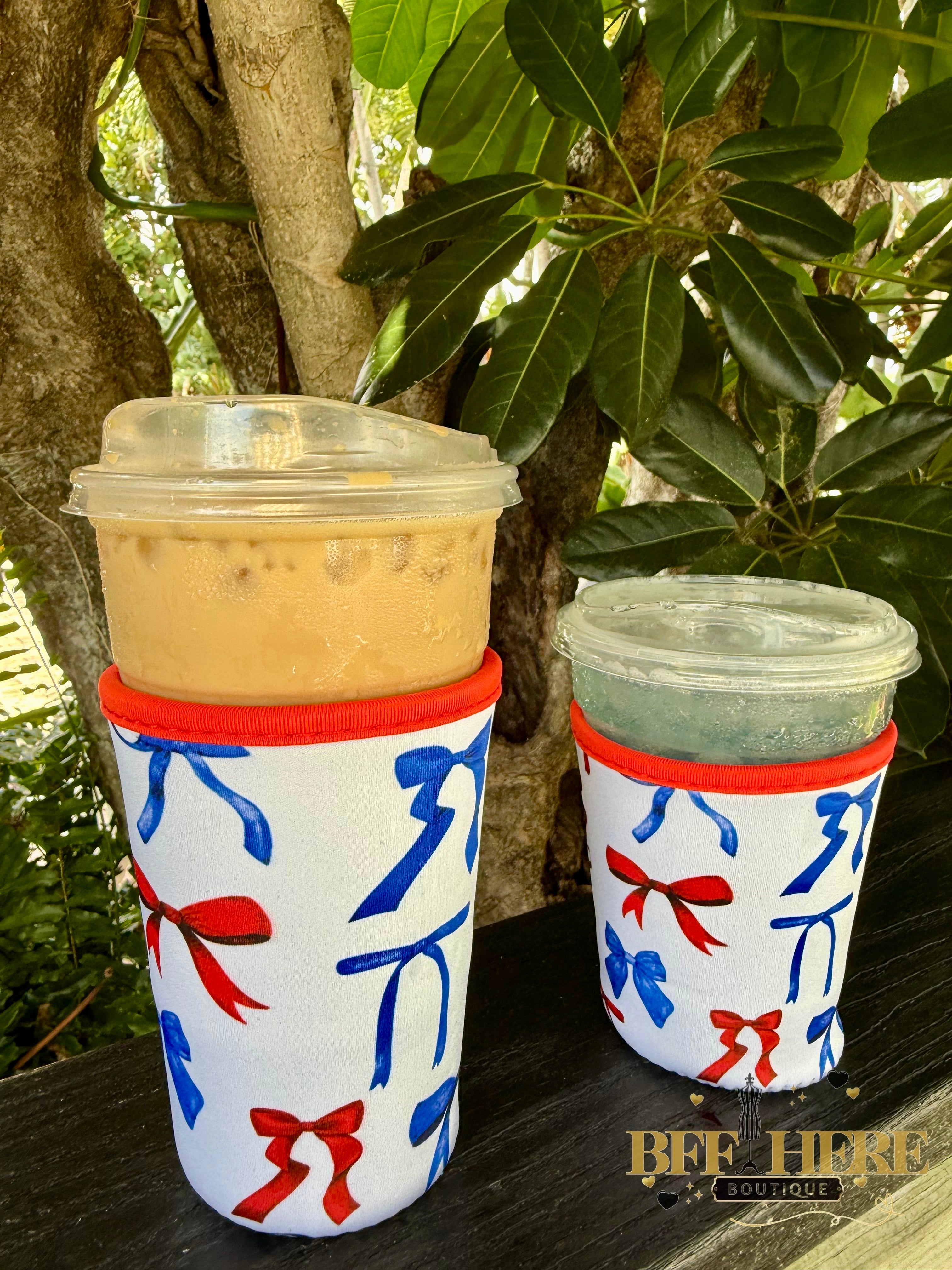 Drink Sleeve by Jess Lea / Patriotic Bows  (Choice of Size) - BFF Here
