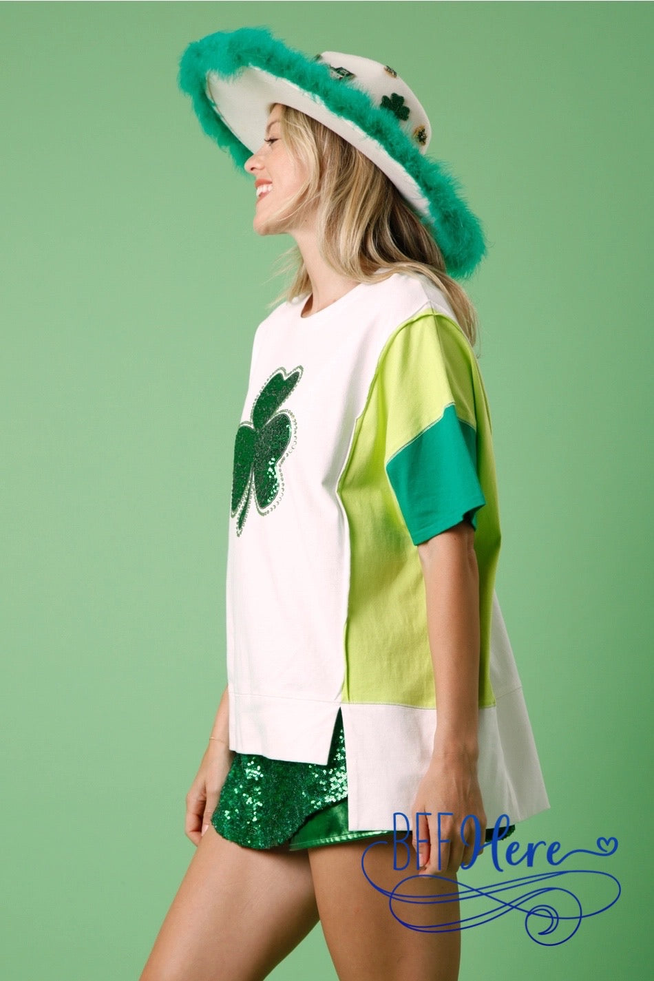 Irish Patchwork: St. Patrick's Color Block Clover Top" - BFF Here