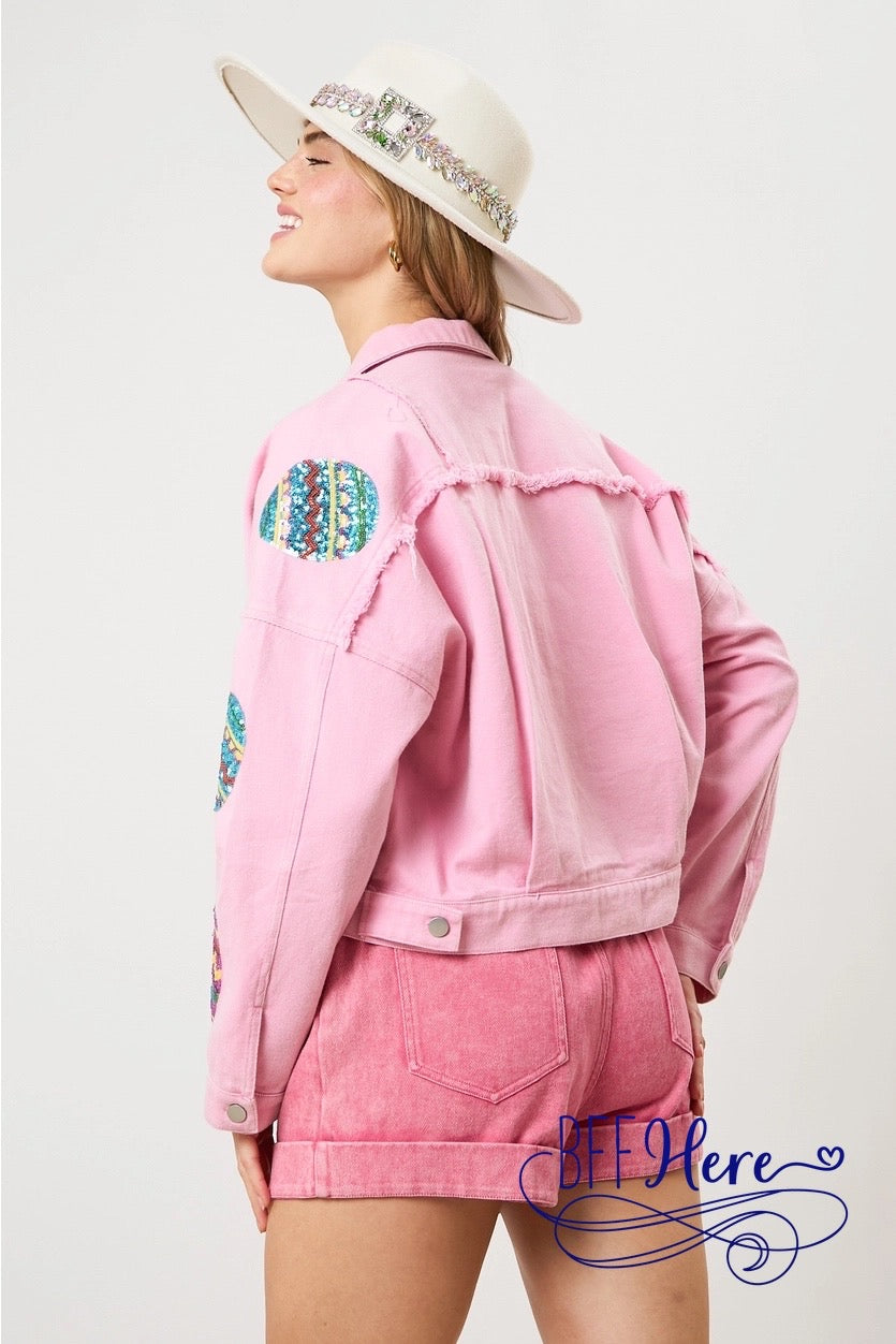 PREORDER: Egg-cellent Shine: Sequin Egg Twill Jacket (Ships End of February) - BFF Here