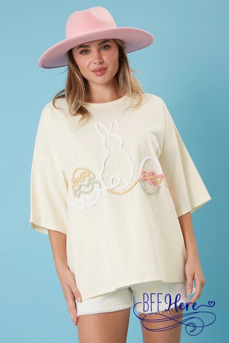 PREORDER: Bunny Whimsy: Easter Yarn-Embroidered Tee (Ships End of January) - BFF Here