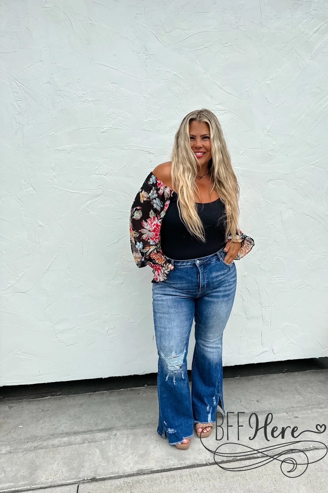 PREORDER: Petals & Poise: Floral Sleeve Bodysuit by Blakeley (Ships Middle of May) - BFF Here