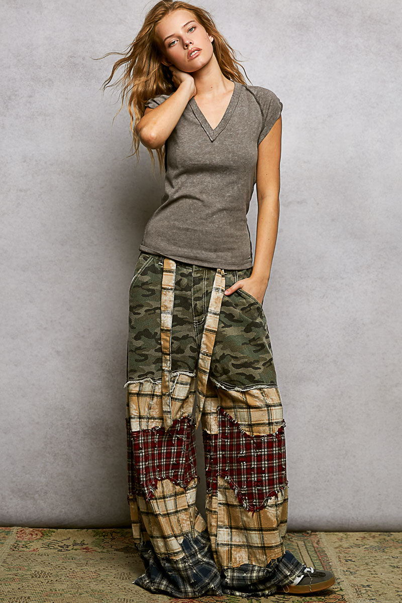 Vintage Wash V Neck Cotton Slim Fit Tee Top by POL (Ships 2-3 weeks)