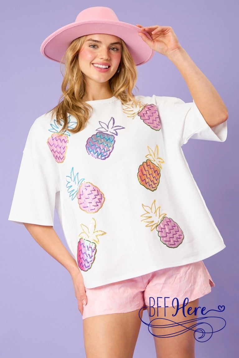 Sparkle & Sizzle: Sequin Pineapples Tee - BFF Here