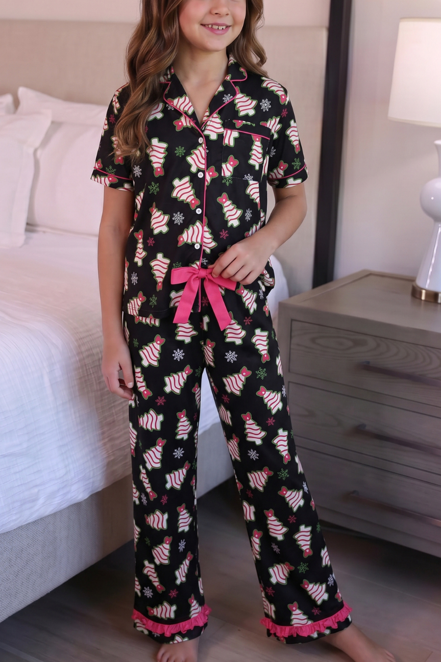 PREORDER: Merry Bow Christmas Treat Girls Ruffle Pajama Set by Jess Lea (ETA September)