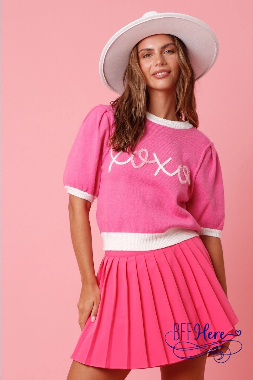 Chic Hugs & Kisses: Color Block XOXO Lurex Embroidery Sweater - BFF Here