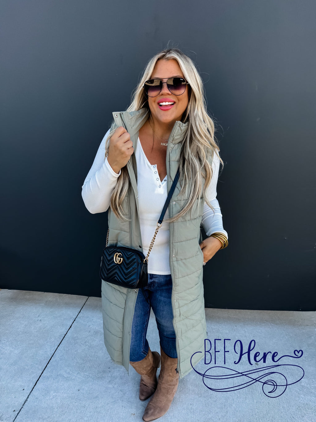 PREORDER: Kendall Long Puffer Vest / Olive (Ships Beginning of January) - BFF Here