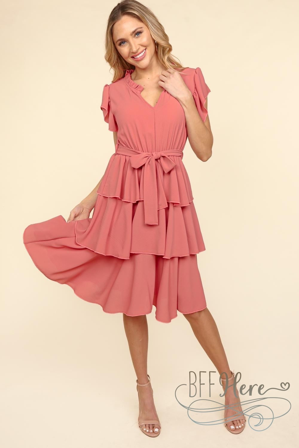 PREORDER: Mauve Majesty: Cascading Ruffles Midi Dress (Ships End of May) - BFF Here