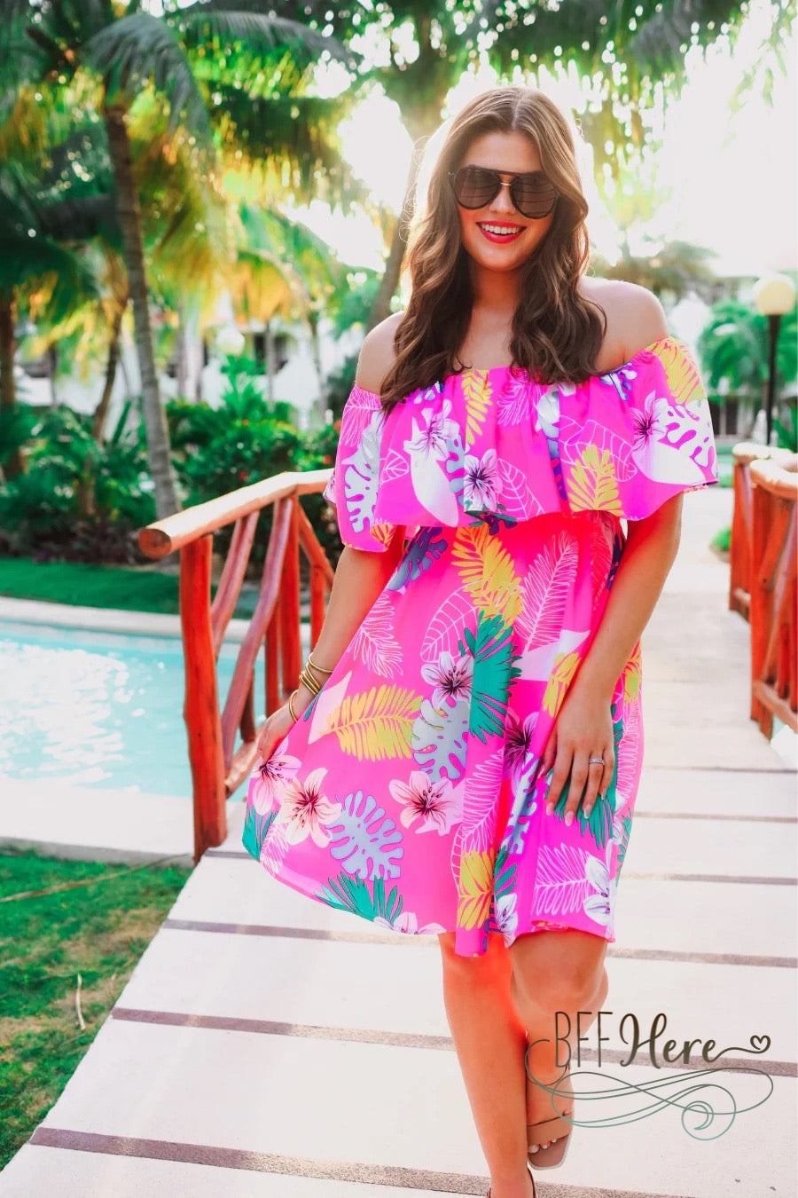 PREORDER-Truly Tropical Off The Shoulder Dress (Ships Middle of June) - BFF Here