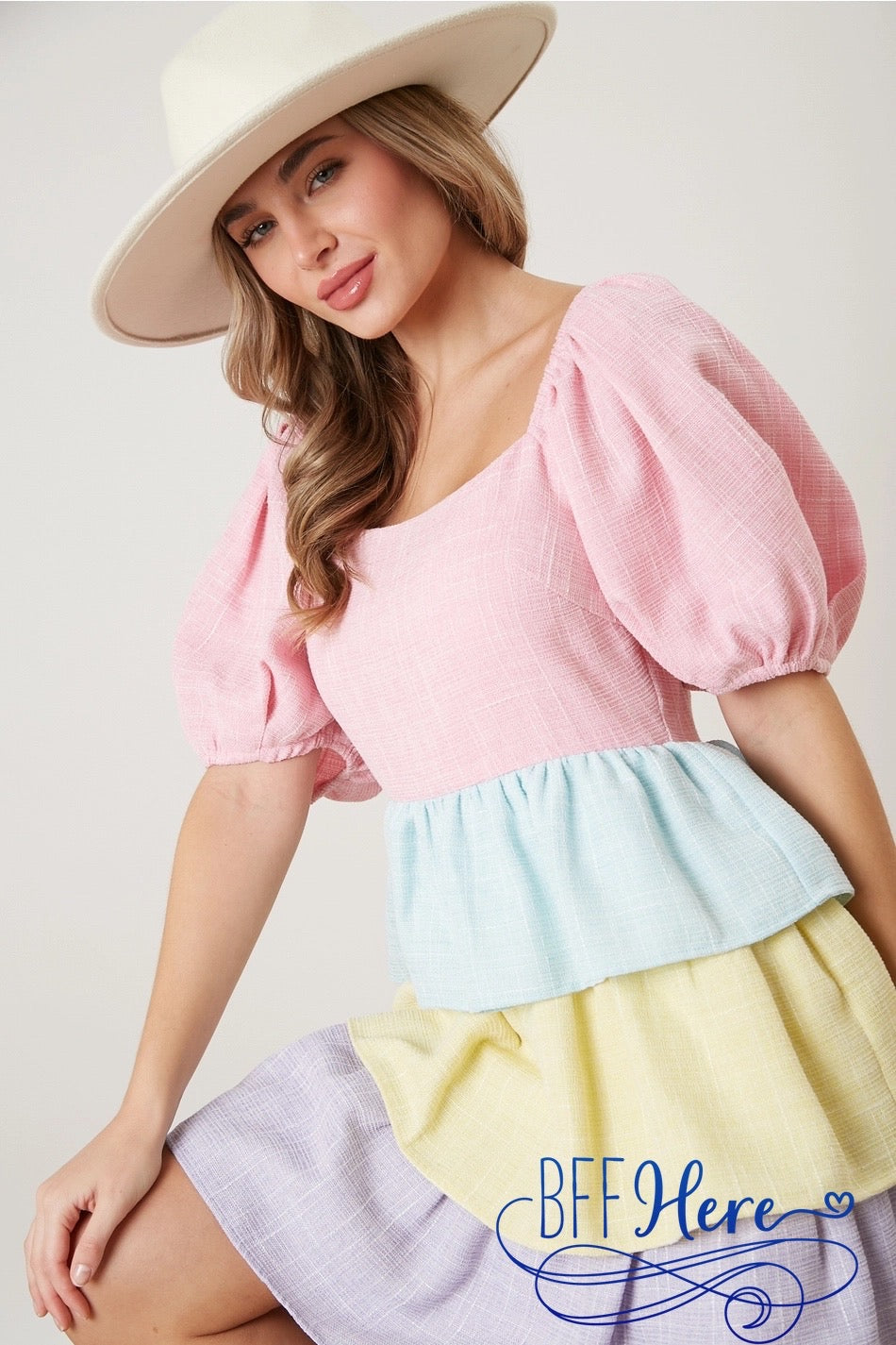 PREORDER: Soft Hues Symphony: Pastel Color Block Button Down Dress (Ships Middle of February) - BFF Here